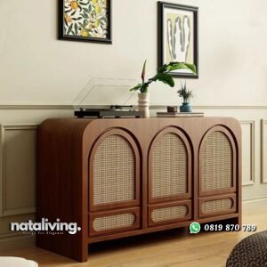 Bufet elegan kayu jati kombinasi rotan credenza terbaru minimalis nataliving furniture