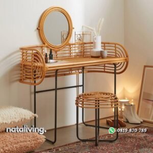 Meja rias rotan alami kaki besi meja rias artis kekinian nataliving furniture