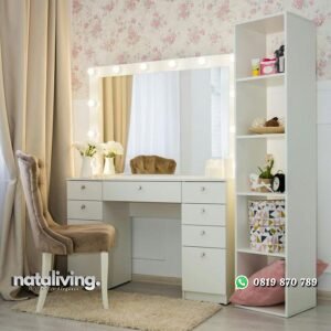 Meja rias mewah duco putih meja rias kombinasi lampu nataliving furniture