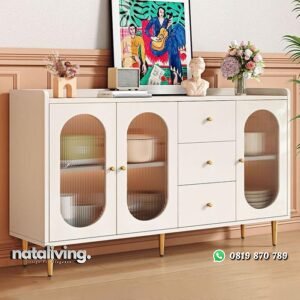 Lemari dapur duco dengan kaca kaki stainless gold bufet dapur terbaik nataliving furniture