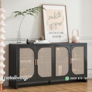 Bufet modern kayu jati kombinasi rotan alami bufet terbaru nataliving furniture