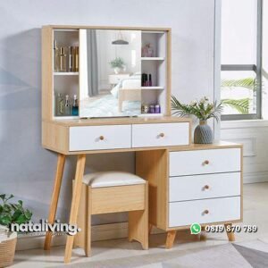 Meja rias kayu jati natural kombinasi duco tata rias artis nataliving furniture