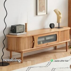 Bufet tv pintu salur sleding credenza tv kombinasi kaca nataliving furniture