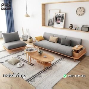 Set sofa tamu empuk dengan meja sofa panjang kayu jati kekinian nataliving furniture