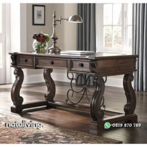 Meja kerja kayu jati model klasik meja direksi terbaik nataliving furniture