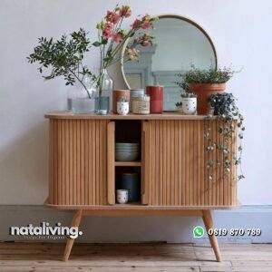Bufet pendek kayu jati cermin bundar bufet modern kekinian nataliving furniture