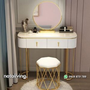 Meja rias salur duco kombinasi kaki besi top marmer meja rias modern nataliving furniture