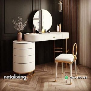 Meja rias modern kombinasi besi finishing gold nataliving furniture