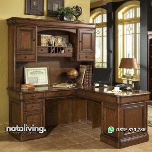 Meja kerja terbaru merja direksi set lemari kayu jati nataliving furniture