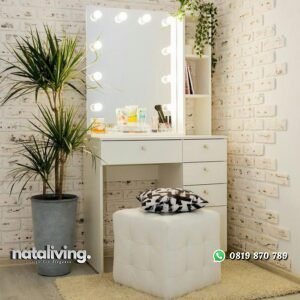 Meja rias duco putih kombinasi lampu tolet modern kekinian nataliving furniture