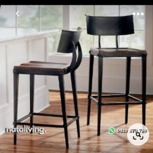 Kursi bar besi dudukan kayu jati kursi bar modern nataliving furniture