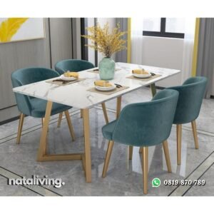 Set meja makan besi top marmer kursi makan modern terbaru nataliving furniture