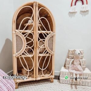 Rak buku terbaru rotan alami penyimpanan rotan alami lengkung nataliving furniture