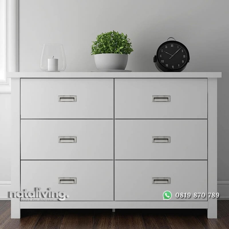 Dresser Warna Putih Khirey Model Minimalis 6 Laci nataliving furniture 1 Dresser Warna Putih Khirey Model Minimalis 6 Laci nataliving furniture 1