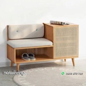 Rak sepatu serbaguna kayu jati kombinasi rotan bench dudukan busa nataliving furniture