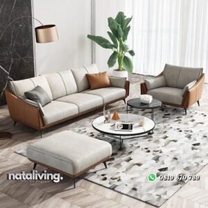 Set sofa kaki besi terbaru kursi sofa tamu dengan meja top marmer nataliving furniture