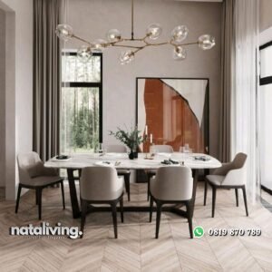 Set meja makan modern terbaru top marmer kursi makan jok elegan nataliving furniture