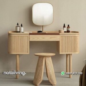 Meja rias salur kayu jati stool unik dudukan kombinasi rotan nataliving furniture