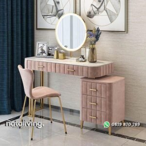 Meja rias rangka besi full jok top marmer terbaru tata rias artis nataliving furniture
