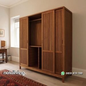 Lemari pakaian terbaru pintu sleding kayu jati almari pintu 3 nataliving furniture