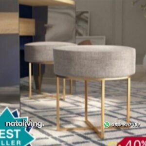 Bar stool bundar rangka besi finising gold dudukan busa tebal nataliving furniture