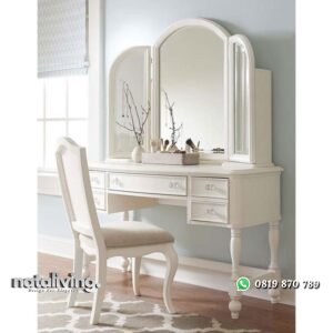 Meja rias terbaru duco putih kursi rias antik nataliving furniture