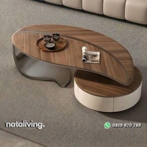 Meja tamu motif daun mewah coffe table terlaris nataliving furniture