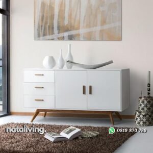 Bufet minimalis pendek terbaru duco putih terbaik nataliving furniture