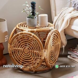 Meja samping rotan alami meja kecil rotan modern nataliving furniture
