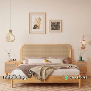 Dipan kayu jati kombinasi rotan alami tempat tidur minimalis terlaris nataliving furniture