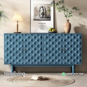 Bufet modern warna biru tempat penyimpanan buku terbaru nataliving furniture