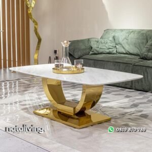 Meja makan stainless gold top marmer meja makan mewah terbaru nataliving furniture