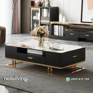 Meja tamu stainless gold top marmer meja tamu modern nataliving furniture