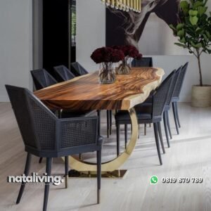 Set meja makan trambesi kaki besi stainless kursi makan rotan nataliving furniture