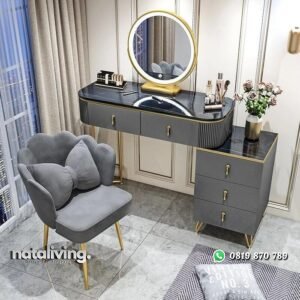 Meja rias modern kombinasi besi top marmer hitam tata rias artis nataliving furniture