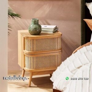 Nakas retro dengan laci rotan alami nakas finishing natural nataliving furniture