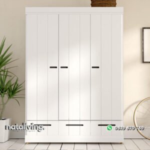 Lemari 3 Pintu Putih Model Minimalis 3 Laci Terbaru nataliving furniture