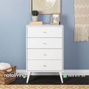 Lemari Laci Kayu Minimalis Kaki Retro In White nataliving furniture