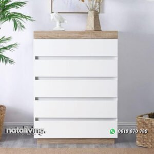 Lemari Laci Minimalis Terbaru 5 Laci Warna Putih nataliving furniture