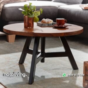 Meja Kopi Jati Terbaru Kaki Besi Dengan Top Bulat nataliving furniture