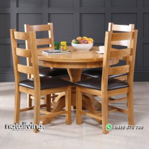 Meja Makan Bundar 4 Kursi Dari Kayu Jati nataliving furniture