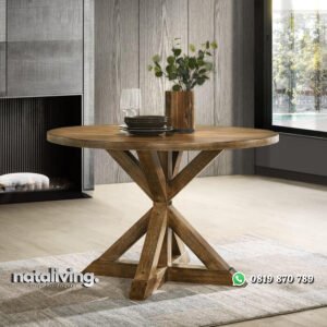 Meja Makan Jati Bundar Model Minimalis Retro nataliving furniture