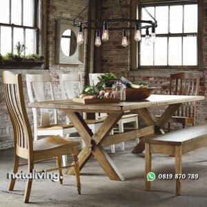 Set Meja Makan Kayu Kaki Silang nataliving furniture