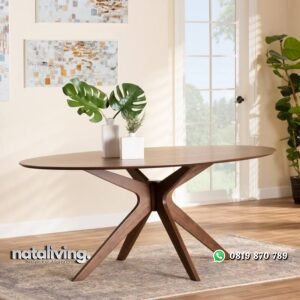 Meja Makan Oval Kayu Jati Model Minimalis Modern nataliving furniture