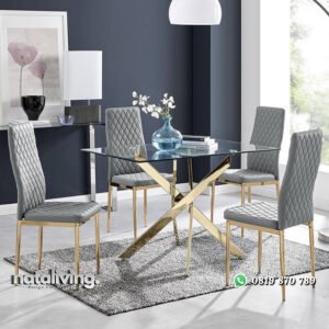 Set Meja Makan Stainless Minimalis Modern 4 Kursi nataliving furniture