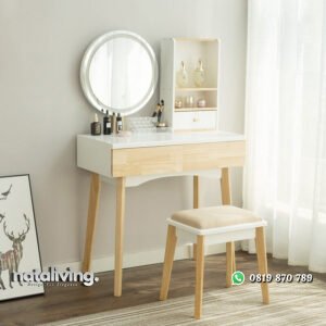 Meja Rias Minimalis Modern Warna Putih & Natural nataliving furniture