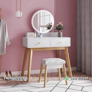 Meja Rias Minimalis Putih & Natural Model Terbaru nataliving furniture