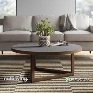 Meja Tamu Jati Bundar Gaya Minimalis 2021 nataliving furniture