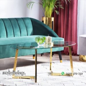 Meja Tamu Kaca Oval Kaki Stainless Steel Terbaru nataliving furniture