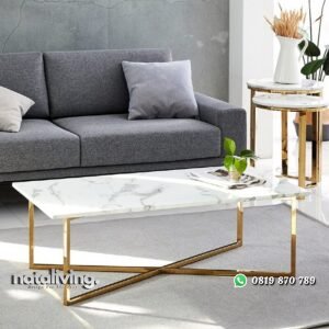 Meja Tamu Stainless Minimalis Top Marmer Modern nataliving furniture